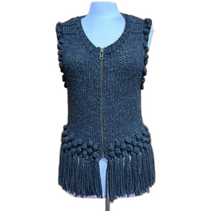 Topshop Cable Knit Zip Front Sleeveless Sweater Vest with Fringe Size 8 US - EUC